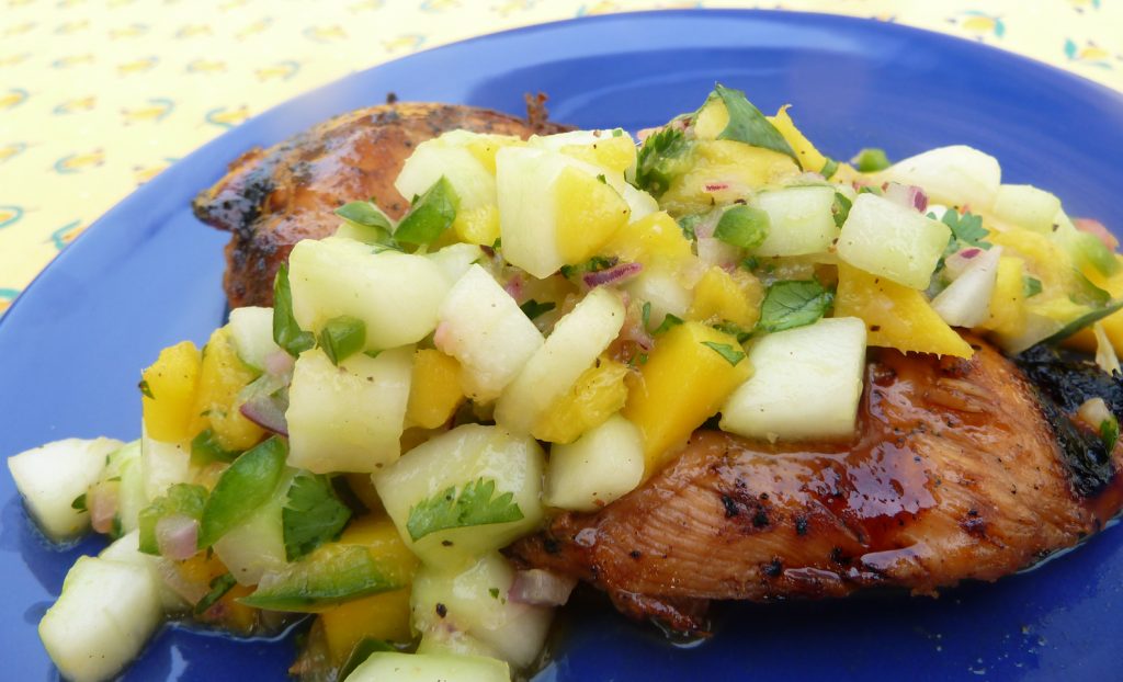 Mango Cucumber Salsa on Grilled Chicken